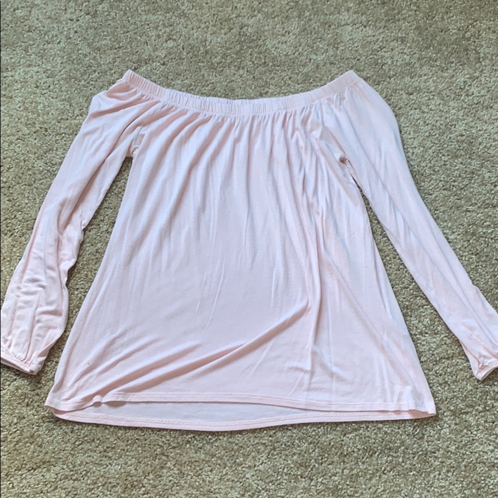 Light Pink Off Shoulder Hollister Long Sleeve Top